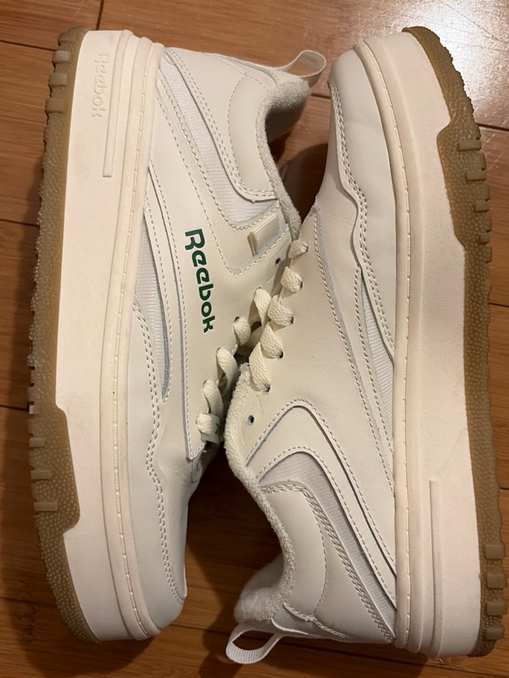 Reebok Women Off-White Leather Sneakers with Gum Outsole